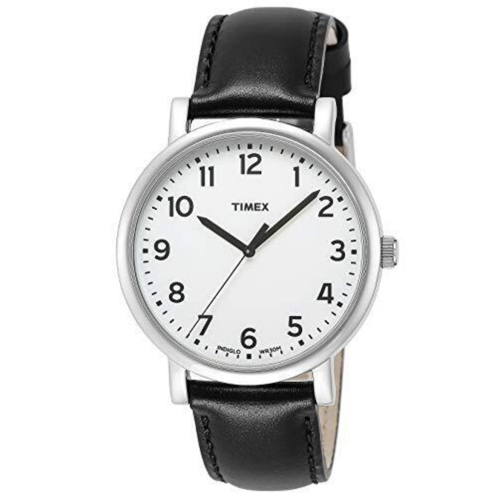 Men's Timex Watch Easy Reader Modern Black Leather Strap